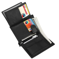 HAWEE Trifold Billfold RFID Blocking Cowhide Leather Wallet for Men 10 Card Slots 2 ID Windows with Coin Pocket - Black