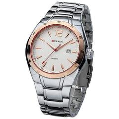 CURREN Men's Analog Watch Stainless Steel Case Rose Gold Bezel Black Dial Date Window Stainless Steel Bracelet - Silver