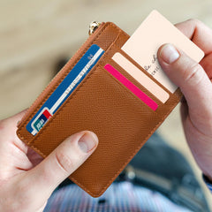 Slim RFID Blocking Card Holder Small Pocket Wallet Keychian Zipper Coin Purse Minimalist Leather Cash & Coin & Cards Case for Women Men, Brown, s, Rfid Wallet