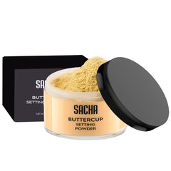 Sacha Cosmetics BUTTERCUP POWDER. No ashy flashback in selfies and photos. Flash-friendly loose face powder for medium to deep skin tones. 1.25 oz