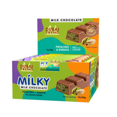 Snaq Fabriq Dubai Trend Milky Milk Chocolate Bar with Pistachio & Kunafa Filling No Sugar Added - 16x34g