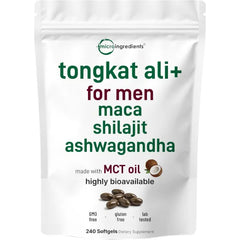 Micro Ingredients Tongkat Ali+ for Men with Maca, Shilajit, & Ashwagandha | 240 Softgels with MCT Oil for Better Absorption | Max Strength Eurycoma Longifolia Extract (Longjack) | Non-GMO, Gluten Free