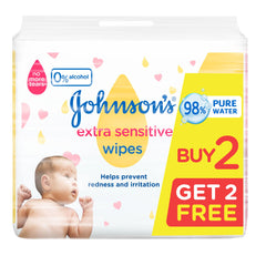 Johnson's Baby Wipes, Extra Sensitive, 98% pure water, 56's, 2+2 FREE