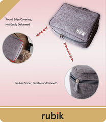 Rubik Electronics Organizer Waterproof Carrying Bag - Travel Gadgets Universal Accessories Storage Case for Charger, Cables, Earphone, Ipad Mini, Phone, SD Card, Power Bank - Grey