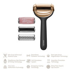 GESKE SmartAppGuided MicroNeedle Face & Body Roller 9 in 1 with Rose Quartz & Cooling Attachment Electric Derma Roller Microneedling Device Needle Roller Beauty Roller for Face and Body