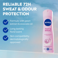 NIVEA Pearl & Beauty Antiperspirant Deodorant Spray for Women, Soft & Smooth, 48H Active Protection, 0% Alcohol, with Pearl Extract and Avocado Oil, 150ml