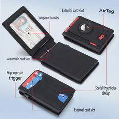 Wallet with Airtag Holder, Airtag Wallet RFID Blocking Wallet with Pop-up Card Box, Leather Wallet Quick Card Access for Men Boys Christmas Gifts Black (Airtag Not Included)