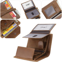 HAWEE Trifold Billfold RFID Blocking Cowhide Leather Wallet for Men 10 Card Slots 2 ID Windows with Coin Pocket - Brown