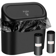 Wontolf Car Trash Can Bin with Lid and 60pcs Trash Bags Small Car Garbage Can Leakproof Mini Car Accessories Trash Bin Car Dustbin Organizer Container for Car Office Home, Black