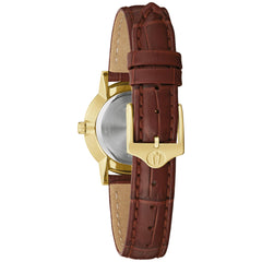 Bulova Classic Quartz Ladies Watch, Stainless Steel Diamond - Brown Leather Strap, Mother-of-Pearl Dial