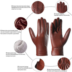 Harssidanzar Men's Italian Sheepskin Leather Gloves - Brandy