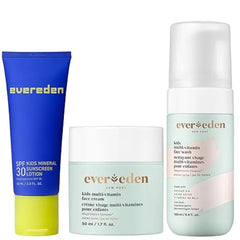Evereden Kids Daily 1-2-3 Routine Bundle Clean & Vegan Skin Care Set Hydrating & Nourishing Tween Skincare Set with Multi Vitamin Face Wash, Face Cream, Lotion, & SPF 30 Mineral Sunscreen