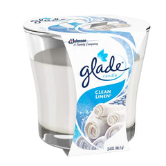 Glade Renewing Clean Linen Scented Candle, Fragrance Infused With Essential Oils, 3.4Oz