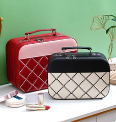 Travel Makeup Bag Large Capacity Cosmetic Organizer with Handle, Waterproof PU Leather Storage Case for Jewelry and Lipstick, Portable Travel Cosmetic Tote