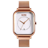 SKMEI Wrist Watch for Men Women, Fashion Waterproof Quartz Analog Watch with Time Date, Rectangle Dial Business Dress Hand Watch for Couple - Rose Gold
