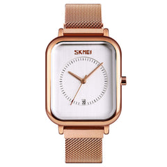 SKMEI Wrist Watch for Men Women, Fashion Waterproof Quartz Analog Watch with Time Date, Rectangle Dial Business Dress Hand Watch for Couple - Rose Gold