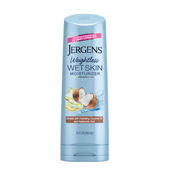 Jergens Wet Skin Oil Body Moisturizer, Shower Lotion for Dry Skin, Fast Absorbing, Non-Sticky, Dermatologist Tested, Essential, Coconut, 10 fl oz