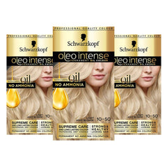 Schwarzkopf Oleo Intense Hair Dye, Pack of 3, Permanent Oil Colour, No Ammonia, Covers Grey, Ash Blonde 10-50