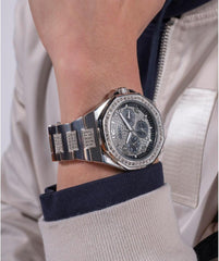Guess Empire Multi-function Analog Watch for Men, 46 mm Case Width, Silver Tone/Black