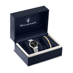 Maserati Men's Watch, Analog, Quartz, Time and Date, Steel Strap, Epoca Collection - R8853118029 - Silver/Black