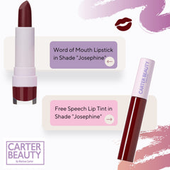Carter Beauty, Ireland. Chocolate Brown Matte Lipstick. Long Wear, Non-Drying & Heavily Pigmented. Word Of Mouth - Josephine