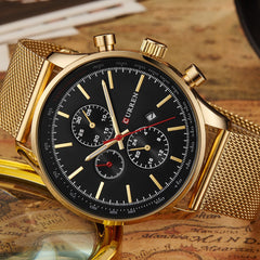 CURREN Men's Sports Waterproof Stainless Steel Date Watch Gold Black