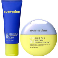 Evereden SPF 50 Fluid Silk Mineral Kids Sunscreen & Premium Mineral Sunscreen SPF 30 Set Baby Safe Whole Family UVA & UVB Protection Bundle Safe & Reef Friendly