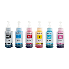 NexNova® Ink Set 673 Compatible with EcoTank Compatible with EPSON 6 Pack for L800/L805/L810/L850/L1800 - Black Cyan Magenta Yellow Light Cyan Light Magenta - 70ml/Bottle