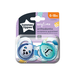 Tommee Tippee Anytime Soothers, 6-18m, 2 Pack, Symmetrical Orthodontic Design, BPA-Free Silicone, Blue