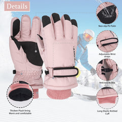 Women Ski Gloves, Waterproof Thermal Gloves for Women Men, Touchscreen Gloves Winter Warm Gloves Snow Sports Heat Holder Hand Warmers with Adjustable Cuff for Outdoor Cycling Hiking Skating Snowboard - Black / Pink
