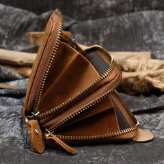 LUUFAN Men's Genuine Leather Long Wallet Chain Wallet Card holder Wallet with Coin Pocket - Brown