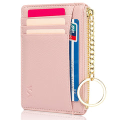 Valentoria Minimalist Small Leather Card Holder Pocket Wallet Womens Coin Purse Handbag (Pink)