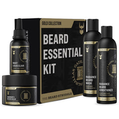 The Beard Struggle Beard Growth Kit for Men Essential Beard Kit includes Beard Balm, Beard Oil, Beard Wash, & Beard Conditioner - Beard Grooming Kit for Men - Gold Collection - Valhalla's Gates