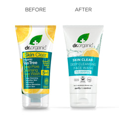 DR ORGANIC 5 in 1 Skin Clear Tea Tree Deep Pore Cleansing Face Wash | Infused with Grapefruit Extract and Salicylic Acid | For Spots, Pores, Oil & Shine Control and Clearer Skin | 125ml