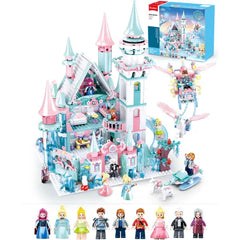 Frozen Castle Girl Set, Ice Princess Castle Building Set, Friend Dream House Blocks with Slide, Carriage & Sledge, 9 Minifigures, Gift for Girls Aged 6+, Compatible with Lego Castle Sets, 1314 PCS