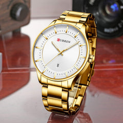 CURREN 8347 Men Wristwatch Wearable Accessories Quartz Watch for Male Watches with Date Waterproof Luminous Pointer Stainless Steel Strap Band - Gold