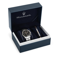 Maserati COMPETIZIONE 43MM CHR BLK DIAL BR SS+, Modern - Stainless Steel/Metallic
