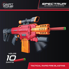DART ZONE Spectrum Semi-Auto Foam Dart Blaster – NERF Dart Compatible Motorized Foam Dart Gun – Soft Bullet Toy Gun for Kids – 50 Darts & 5x10-Round Cartridges – AKA Adventure Force Gun – 80 ft Range
