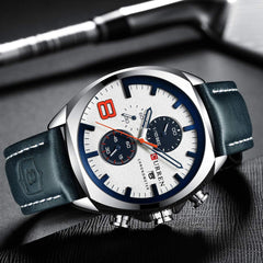 CURREN Mens Leather Strap Watches Classic Casual Dress Stainless Steel Waterproof Chronograph Date Analog Quartz Watch, Silver/white, sports