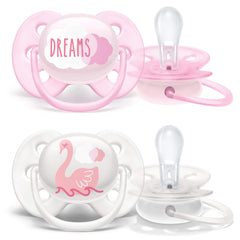 AVENT Philips Ultra Soft Pacifier, 0-6 Months, Dreams and Swan Designs, Pack of 4, SCF222/42