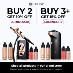 LUMINESS Silk Airbrush Spray Foundation & Buffing Brush Kit β Full Coverage Foundation & Dual-Sided Buffing Brush - Buildable Coverage, Anti-Aging Formula Hydrates & Moisturizes (Shade - Deep)