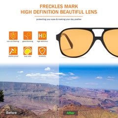 Freckles Mark Vintage Retro 70s Sunglasses for Women Men Classic Large Squared Aviator Frame UV400 Trendy Orange Glasses