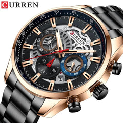 CURREN 8391 Top Luxury Brand Men's Casual Sports Watch Men's Watch, Waterproof Luminous Stainless Steel Men's Wrist Watch - BLACK