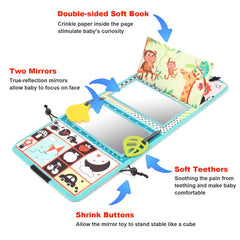 Joyfia Tummy Time Baby Mirror Toys Baby Toys 0-6 Months, Floor Mirror with Crinkle Cloth Book & Teethers, Double-sided Black and White High Contrast Toy, Infant Sensory Toys for Newborn 0-12 Months