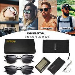 KANASTAL Polarized Horn Rimmed Sunglasses for Men and Women, Classic Half Frame Sun Glasses, Semi Rimless Shades for Womens 100% UV400 Protection Driving