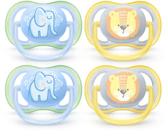 PHILIPS AVENT Ultra Air Pacifier, 0 6 Months, Elephant,Lion, 4 Pack, SCF085/07, Blue/Green, 4 Count (Pack of 1)