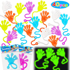 Thremhoo 40Pcs Glow in the Dark Sticky Hands Kids Party Favor Supplies Goodie Bag Stuffer Pinata Return Gift Stretchy Class Prize Carnival Sensory Goody Party Pinata Filler Treasure Box Bulk Toy