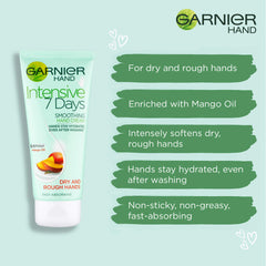 Garnier Intensive 7 Days Mango Oil & Probiotic Extract Hand Cream 100ml, Leaves Skin Soft & Smooth, For Dry Rough Hands, Fast Absorbing & Non Greasy