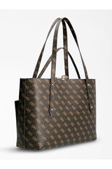 GUESS Women's Eco Brenton Tote Handbag, BROWN LOGO