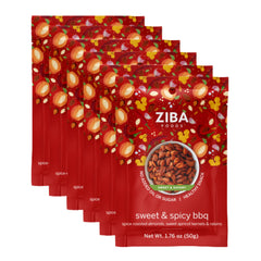 Ziba Foods Sweet & Spicy BBQ Snack Mix - Heirloom Almonds, Sweet Apricot Kernels & Kishmish Raisins with Smoky Barbecue Spices, Dry Roasted No Oil or Sugar, Non-GMO Vegan Snack - Single Serve 6 Pack